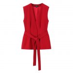 Women’s Sleeveless Belted Blazer & Wide-Leg Trouser Set – Red Power Suit
