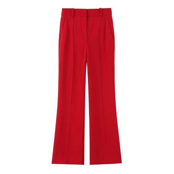 Women’s Sleeveless Belted Blazer & Wide-Leg Trouser Set – Red Power Suit