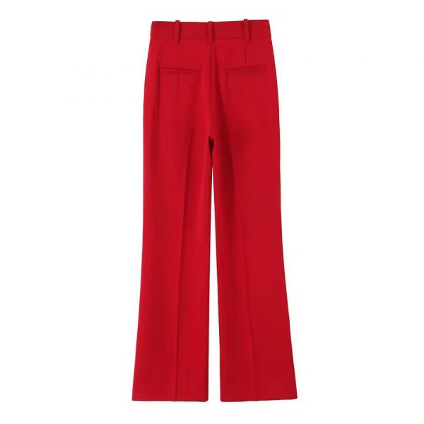Women’s Sleeveless Belted Blazer & Wide-Leg Trouser Set – Red Power Suit