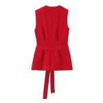 Women’s Sleeveless Belted Blazer & Wide-Leg Trouser Set – Red Power Suit