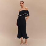 Off-Shoulder Black Midi Dress