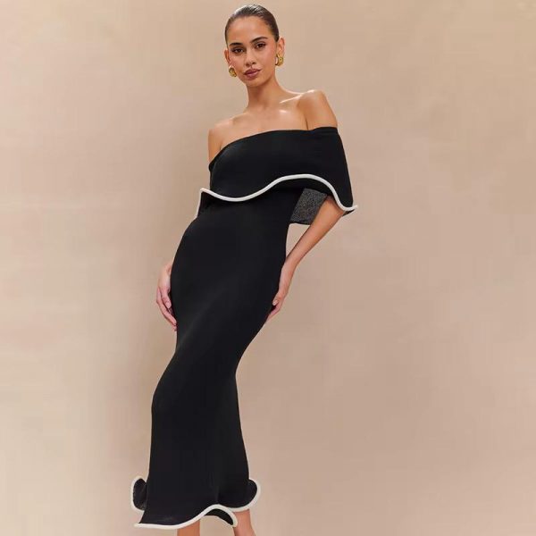 Off-Shoulder Black Midi Dress