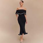 Off-Shoulder Black Midi Dress